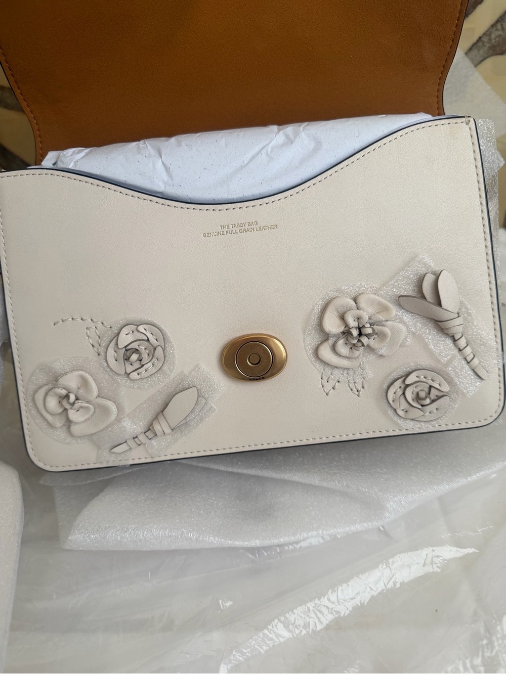 NWT Coach Chalk Off White Floral Embellishment Chain Tabby 26 Bag - Picture 8 of 17